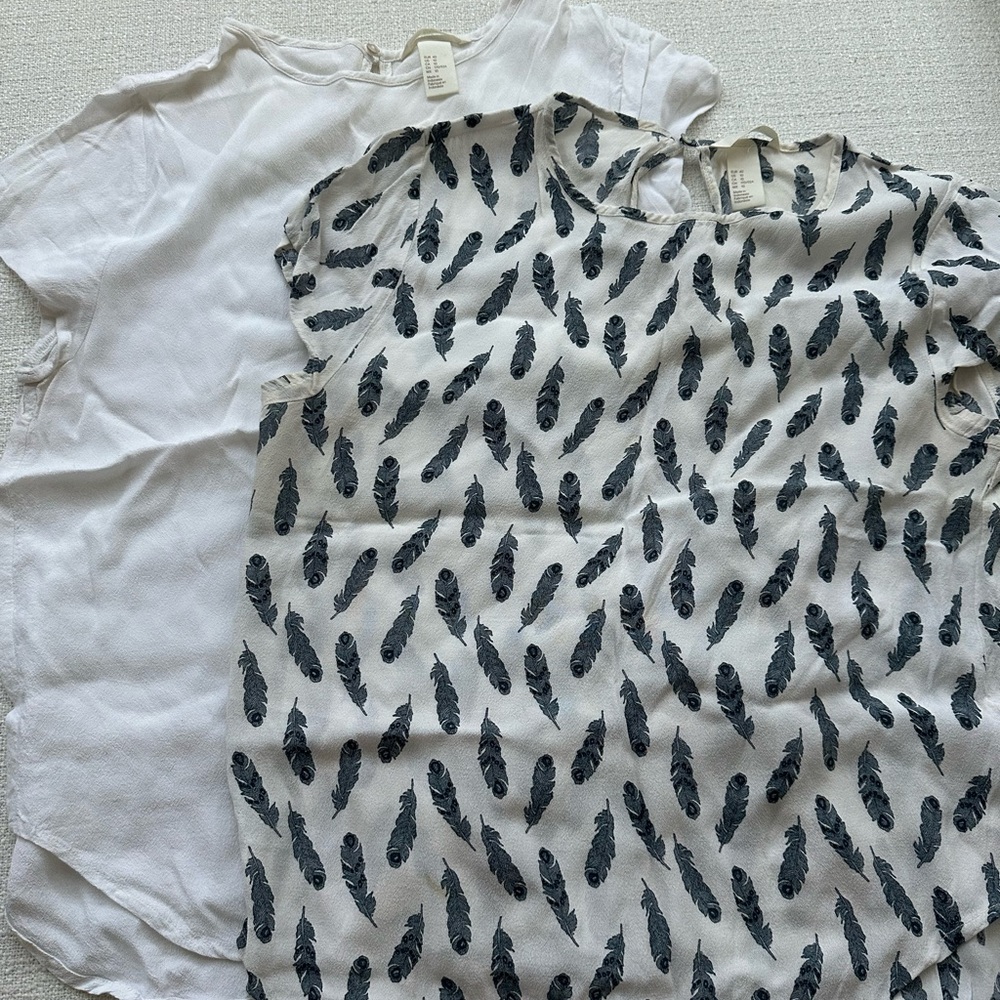 H&M White and Feather Print Blouses Bundle